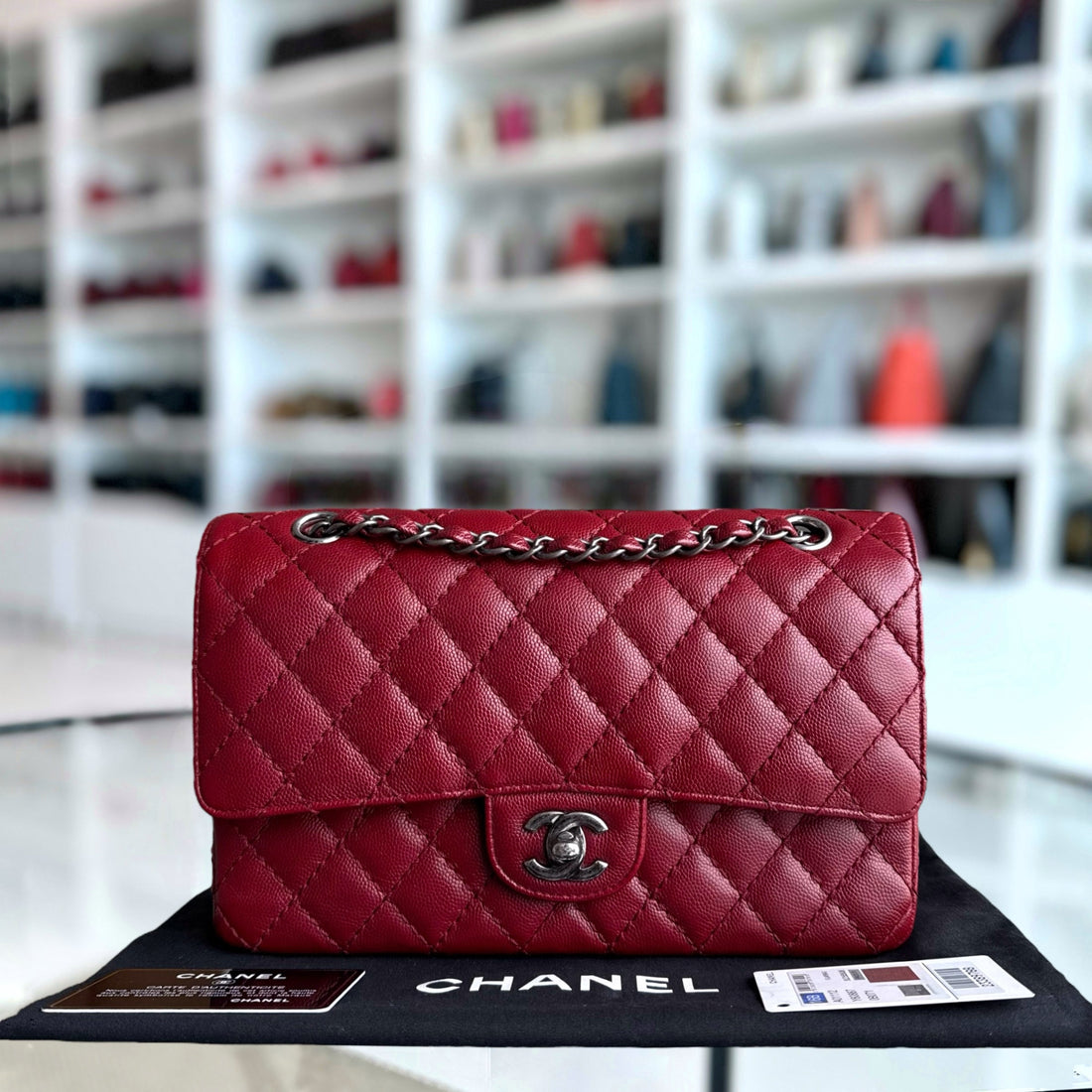 Chanel Classic Flap Medium - Togo/epsom/caviar/clemence/callfskin/cowhide/lambskin 25CM Quilted Burgundy Dark Red Ruthenium Silver Hardware Series 23