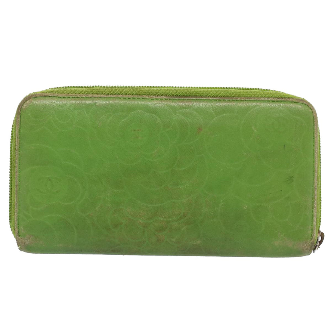 Top Quality Chanel Camelia Long Wallet Leather Green CC Auth 52452