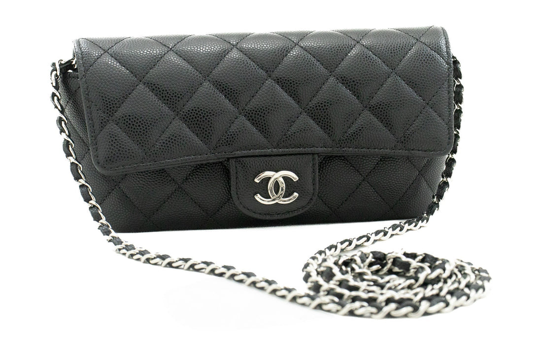 CHANEL New Phone Holder With Chain Bag Black Crossbody Clutch