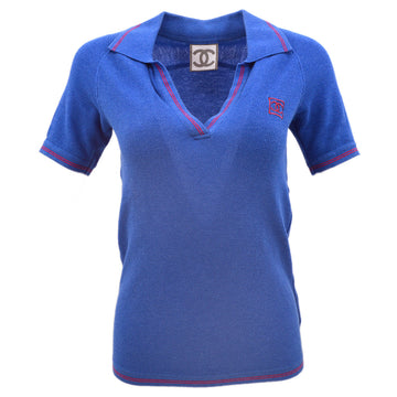 Chanel Short Sleeve Knit Tops Shirt Blue 06S #36