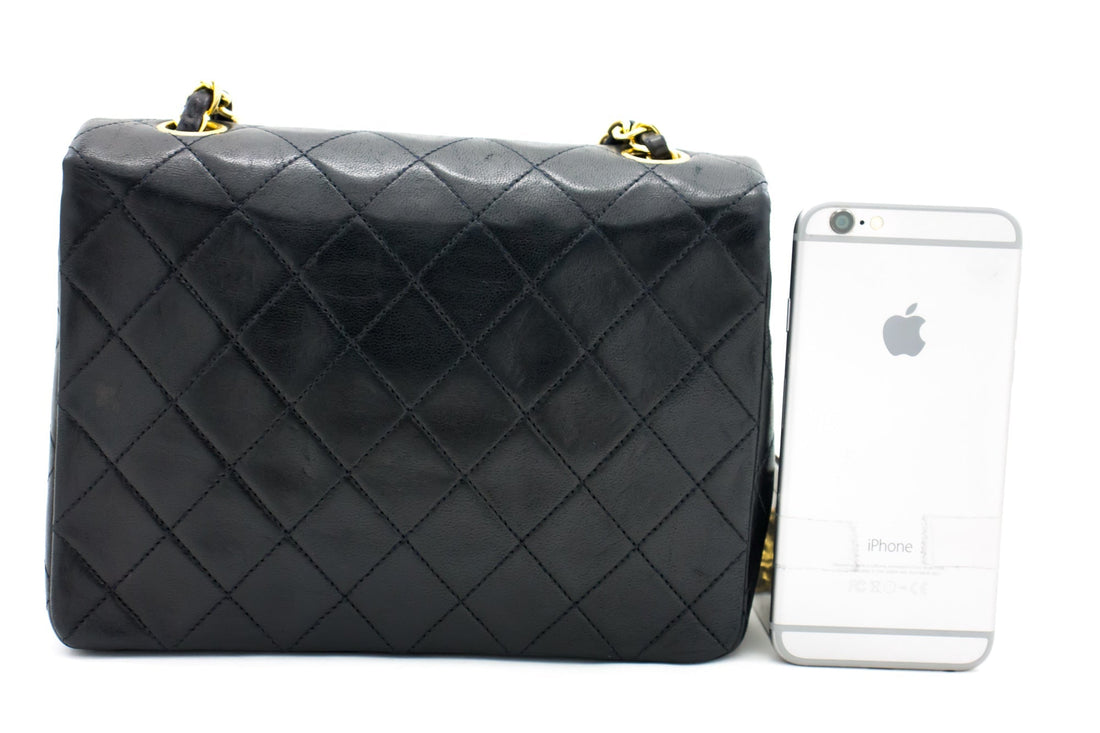CHANEL Mini Square Small Chain Shoulder Bag Crossbody Black Quilt h15