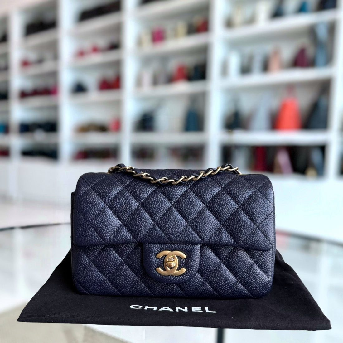 Chanel Classic Flap Mini - Togo/epsom/caviar/clemence/callfskin/cowhide/lambskin 20CM Quilted Dark Blue Gold Hardware Series 21