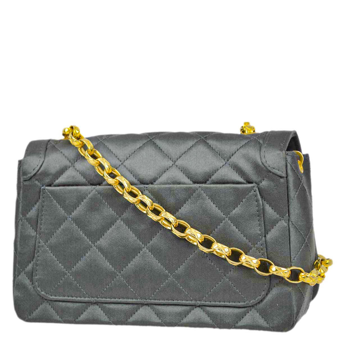 Top Quality Chanel 1989-1991 Gray Satin Single Flap Shoulder Bag