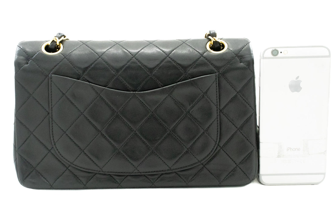 CHANEL Classic Double Flap 9" Chain Shoulder Bag Black Lambskin j57
