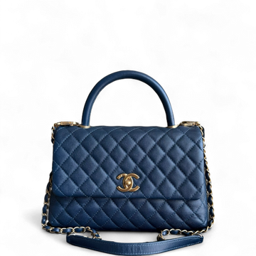 Chanel Coco Handle Medium - Togo/epsom/caviar/clemence/callfskin/cowhide/lambskin 29CM Quilted Dark Blue Gold Hardware Series 25