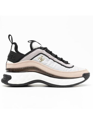 CC Logo Mixed Fiber Low Top Sneakers  Grey Pink Chanel