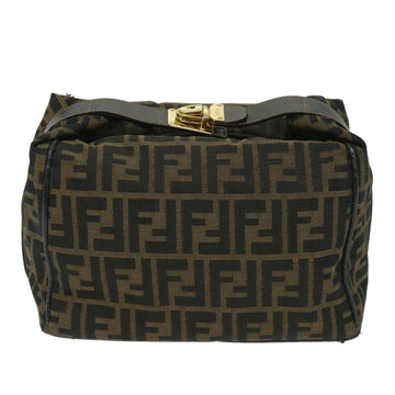 FENDI Zucca Canvas Vanity pouch Hand Bag Nylon Brown Black Auth 56582