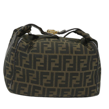 FENDI Zucca Canvas Vanity pouch Hand Bag Nylon Brown Black Auth 56583
