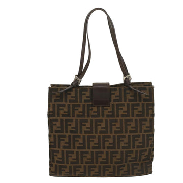 FENDI Zucca Canvas Shoulder Bag Black Brown Auth 56759