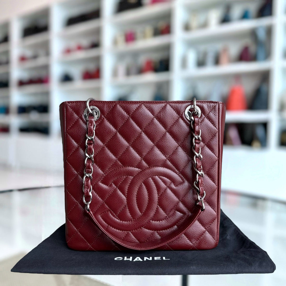 Chanel PST Petite Shopping Tote - Togo/epsom/caviar/clemence/callfskin/cowhide/lambskin Quilted Burgundy Dark Red Silver Hardware Series 18