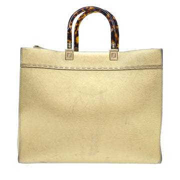 FENDI Shoulder Bag Leather Gold Auth 57059
