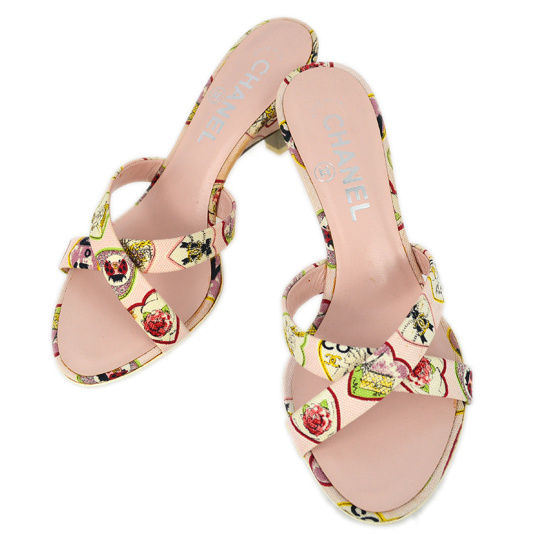 Chanel * Pink Valentine Sandals Mules Shoes #35