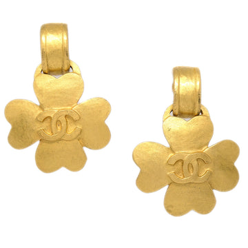 Chanel Clover Dangle Earrings Gold Clip-On 95P