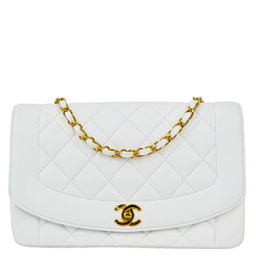 Chanel White Lambskin Medium Diana Chain Shoulder Bag