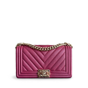 Chanel Boy Medium - Togo/epsom/caviar/clemence/callfskin/cowhide/lambskin 25CM Chevron Burgundy Gold Hardware Series 24