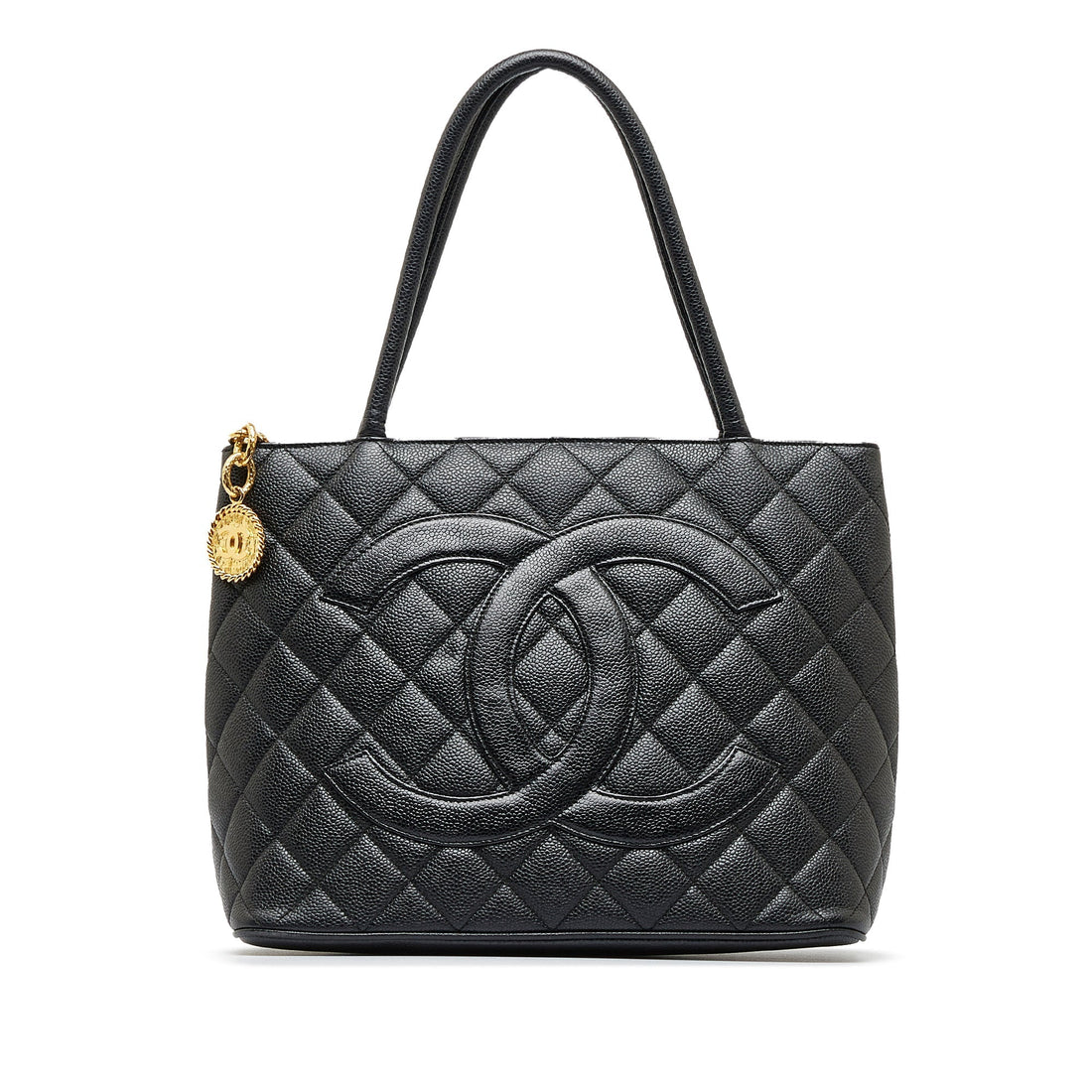 Black Top Quality Chanel Caviar Medallion Tote Bag