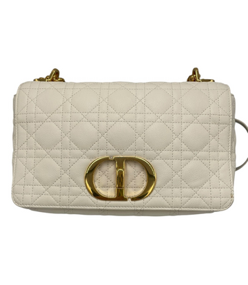 Dior Caro Medium White Cannage Leather Gold