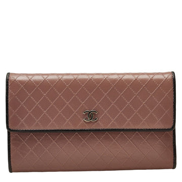 Chanel Cocono mark Long Wallet Twin Foldable Wallet Pink Leather Lady CHANEL