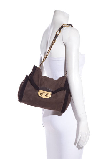 YSL  Brown Shearling Handbag