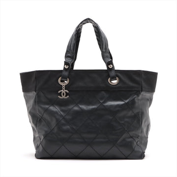 Chanel PARIBIARITZ MM  Linen Tote Bag Black Silver G  13th