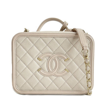 CHANEL New CC Filigree Vanity Case Medium Pink Beige Crossbody Handbag