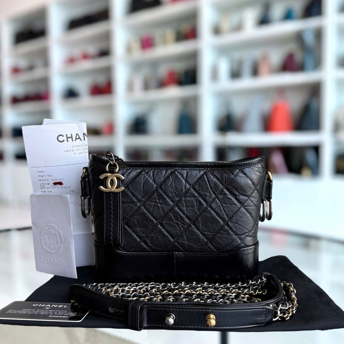 Chanel Gabrielle Small - Quilted Aged CalBNkin Black Two-tone Gold Hardware