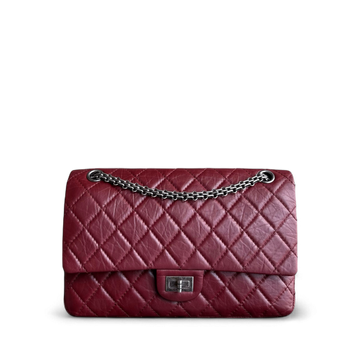 Chanel 2.55 Reissue 226 Medium - 28CM Quilted Aged CalBNkin Burgundy Dark Red Ruthenium Silver Hardware Series 12