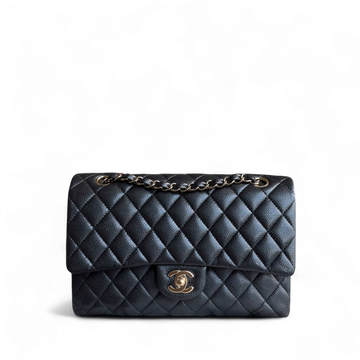Chanel Classic Flap Medium - Togo/epsom/caviar/clemence/callfskin/cowhide/lambskin 25CM Quilted Grained CalBNkin Charcoal Gold Hardware Series 25