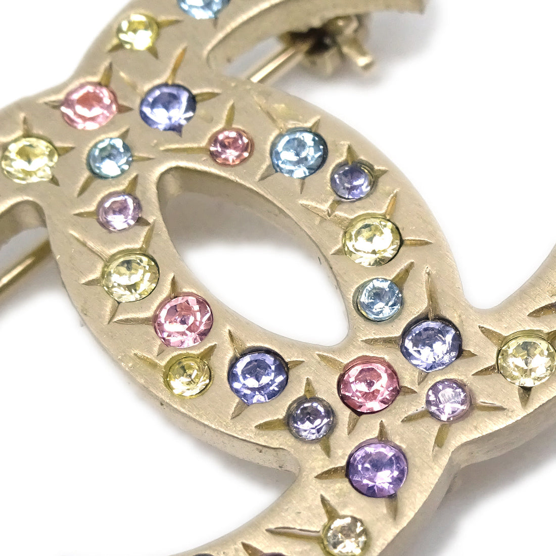 Chanel Rhinestone Brooch Pin Gold