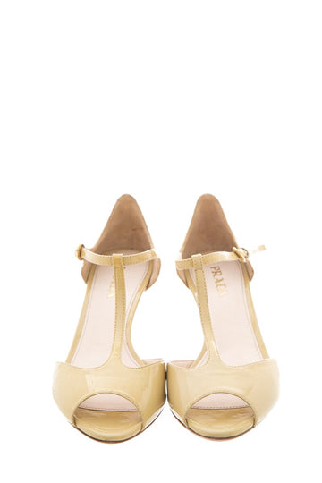 Prada Nude T-Strap Heels in  Leather SZ 36.5