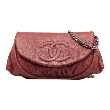 Chanel Cocono mark Half Moon Chain houlder Bag Wine Red Caviar S  CHANEL