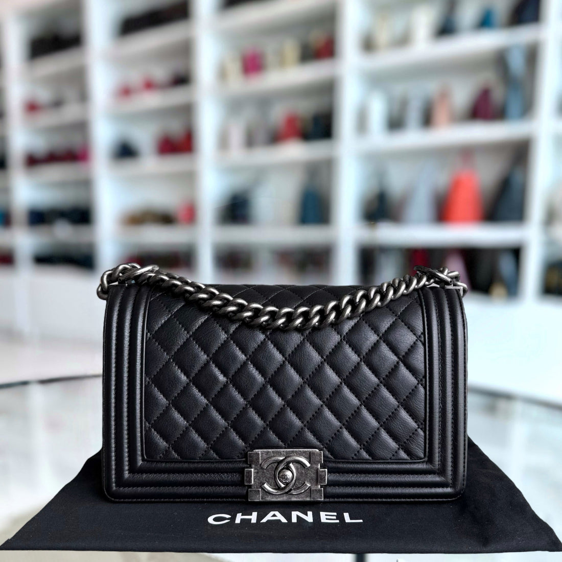Chanel Boy Medium - 25CM Quilted CalBNkin Black Ruthenium Silver Hardware