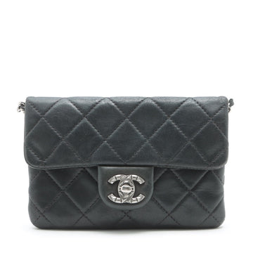 Chanel Lambskin  Chain Shoulder Bag Black Silver Gold  17th