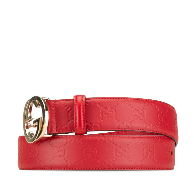 Gucci Interlocking G Leather Belt Red Gold