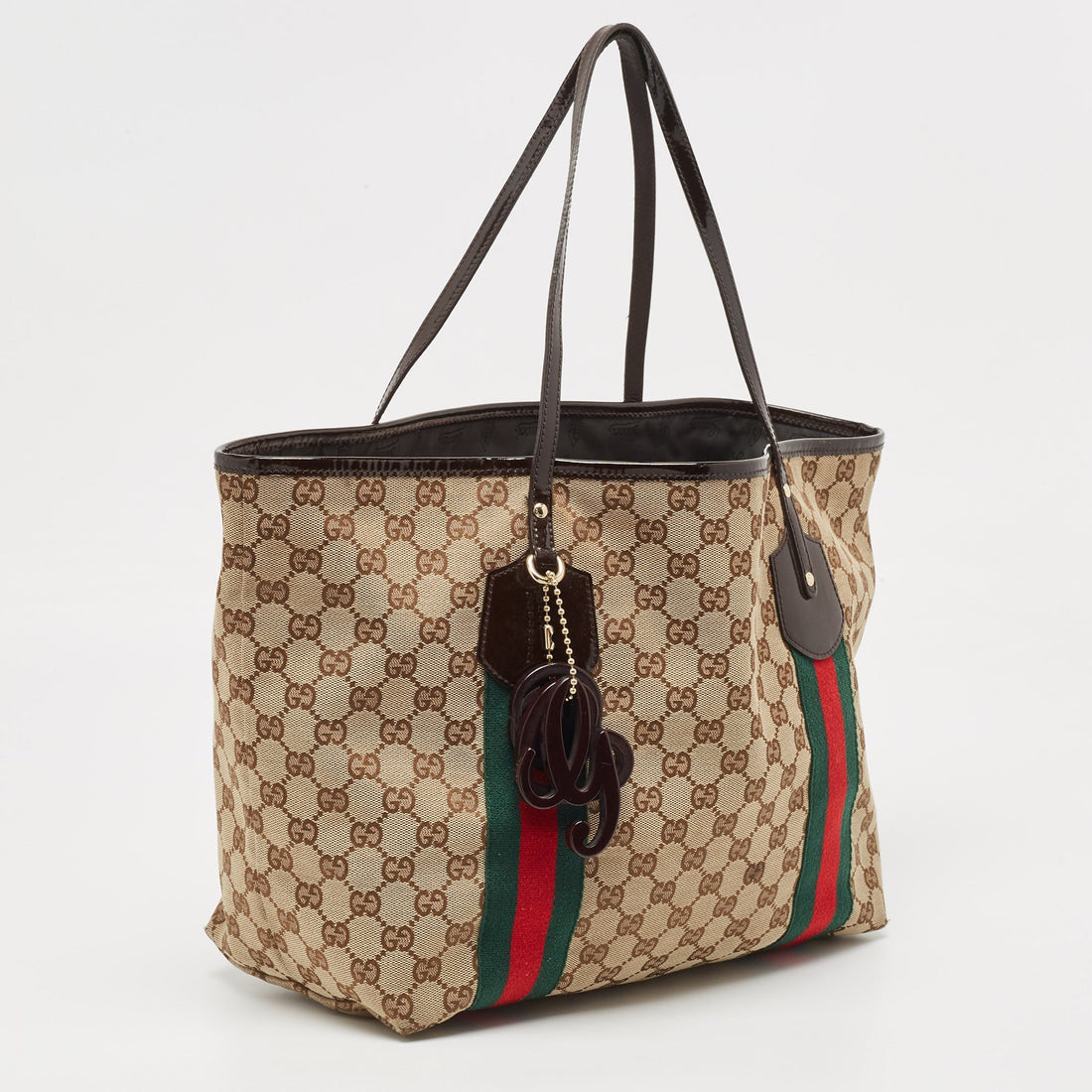 Gucci Beige/brown Gg Canvas And  Leather Jolie Web Charms Tote