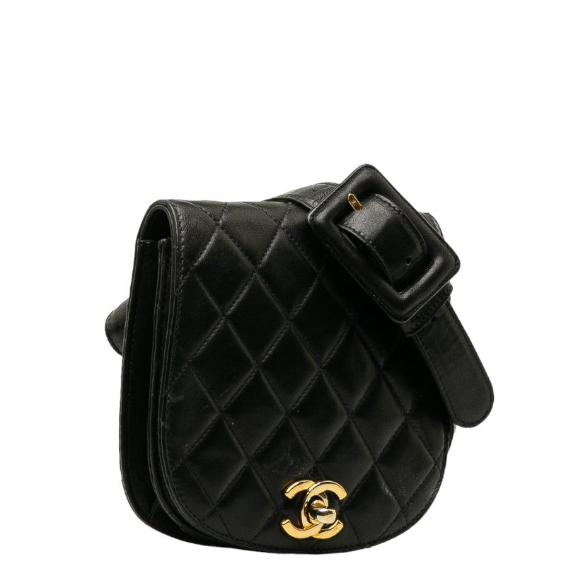 Chanel Matrases Gold Gold Tools Body Bag Black Ram Skin Ladies CHANEL