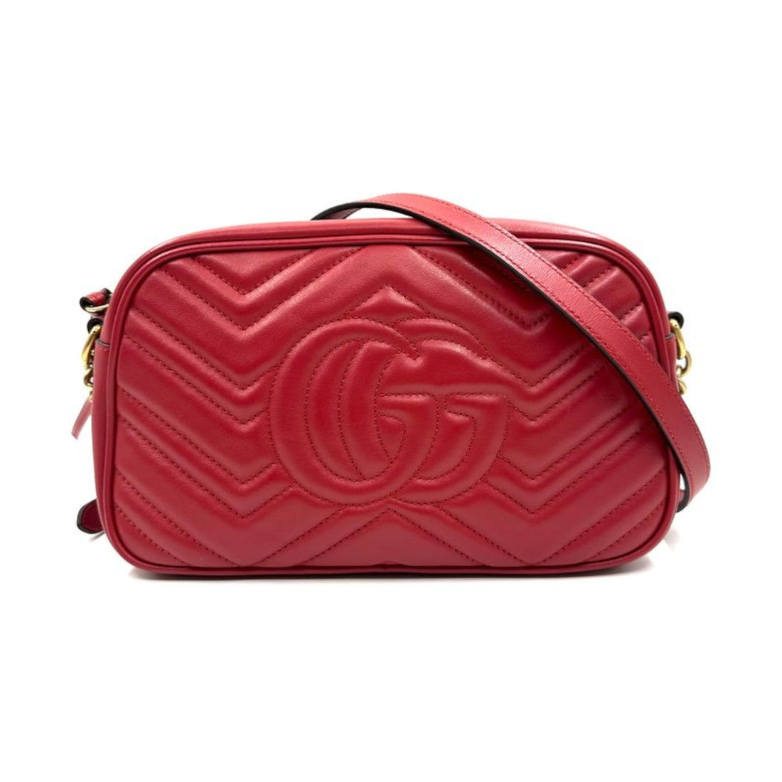 Gucci GG Marmont Chain Shoulder Small CalBNkin Matelasse Red GHW