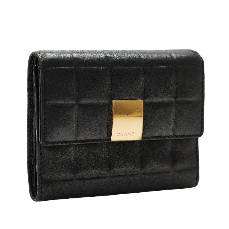Top Quality Chanel Chocolate Bar Three Folded Wallet Black Leather Lady Chanel