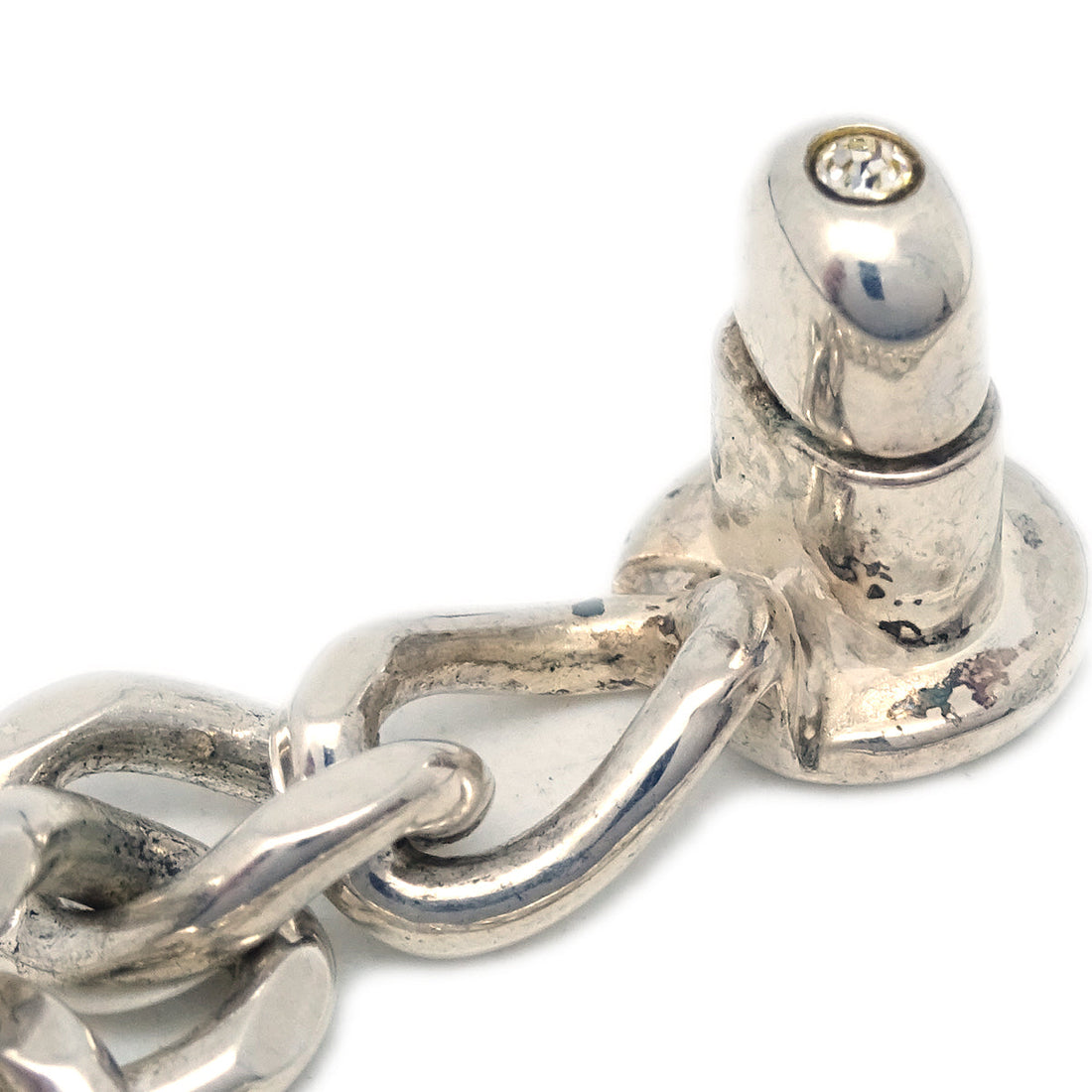 Chanel Turnlock Chain Bracelet Silver Rhinestone 96A