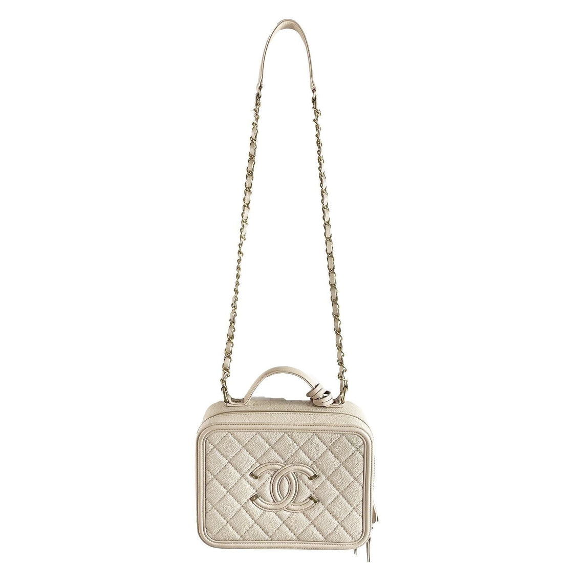 CHANEL New CC Filigree Vanity Case Medium Pink Beige Crossbody Handbag