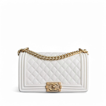 Chanel Boy Medium - Togo/epsom/caviar/clemence/callfskin/cowhide/lambskin 25CM Cream White Aged Gold Hardware Series 26