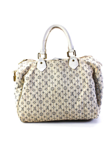 Louis Vuitton Canvas Mini Lin Monogram Print Double Handle Speedy 30 Handbag White Tan