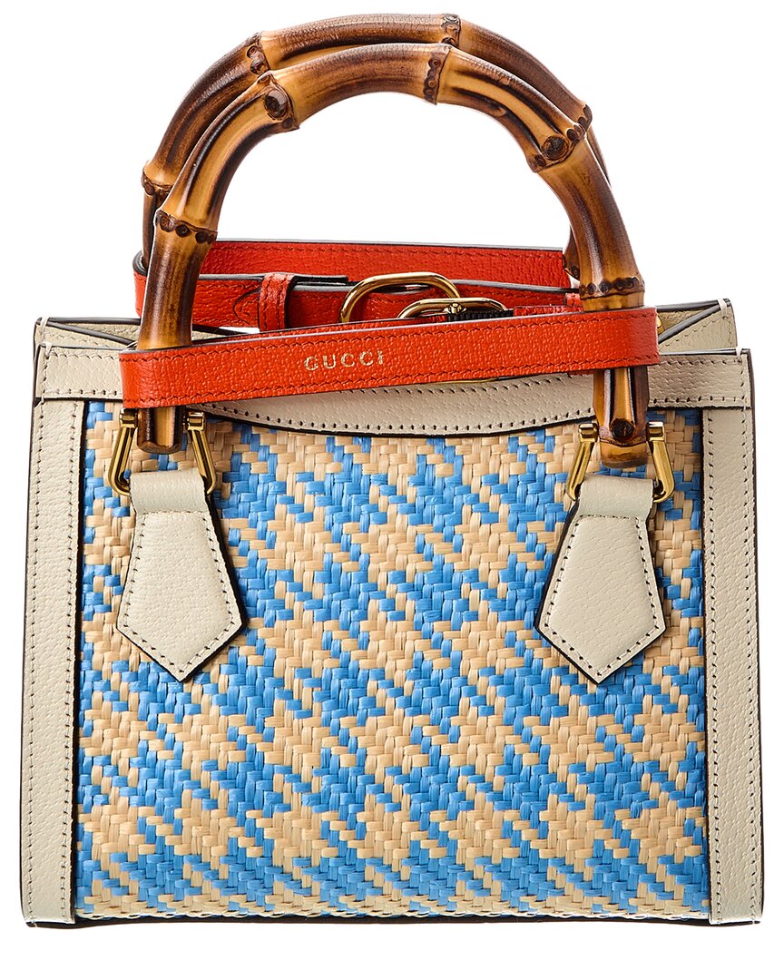 Gucci Diana Mini Straw & Leather Tote
