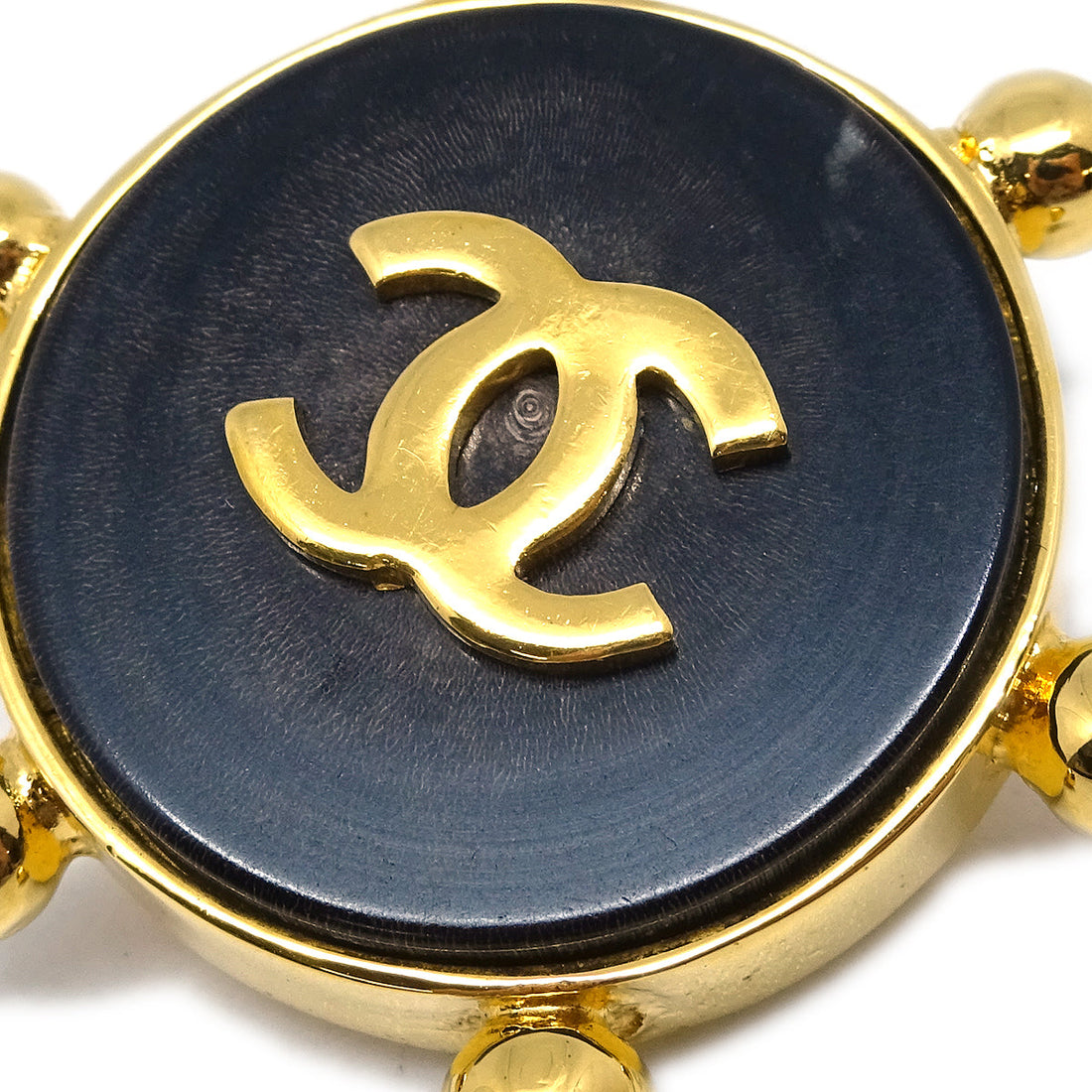 Chanel Button Earrings Dark Brown