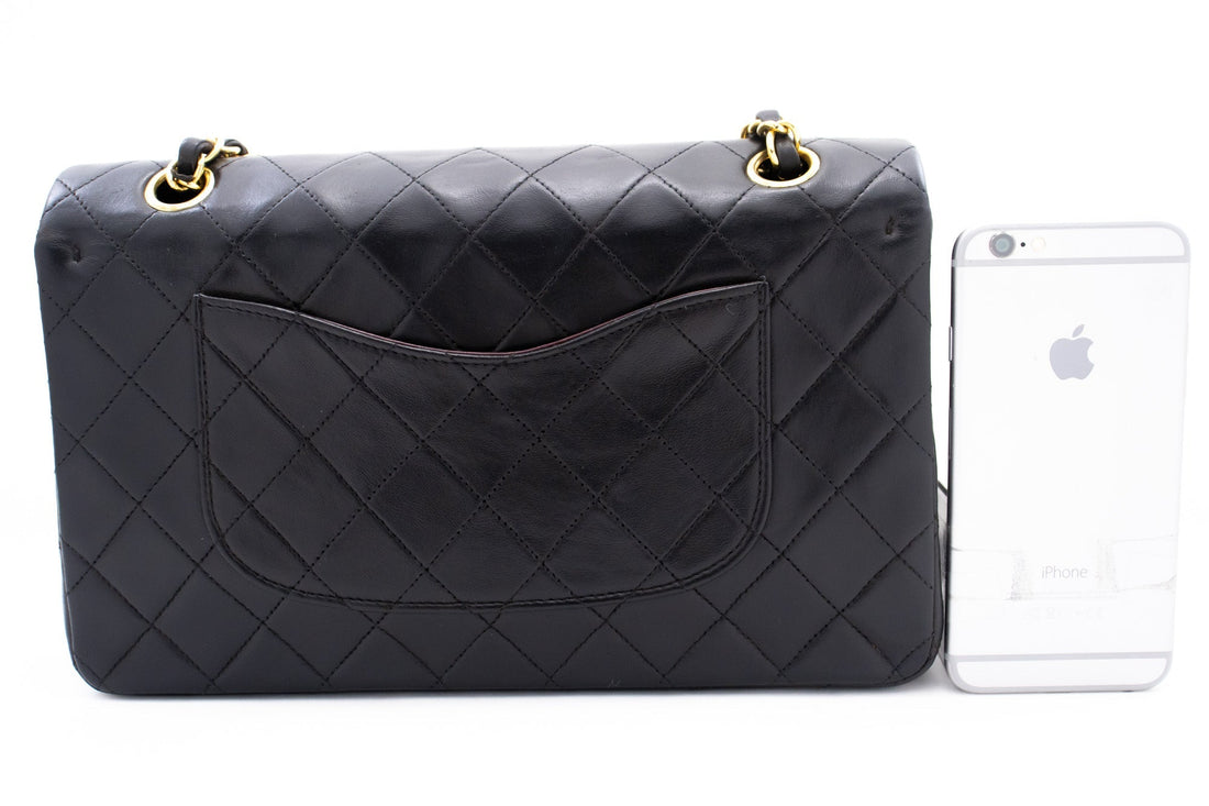 CHANEL Classic Double Flap Medium Chain Shoulder Bag Black Lamb k86