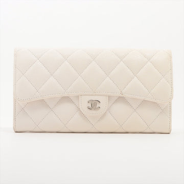 Chanel Matrasse Caviar S Wallet White Silver Gold