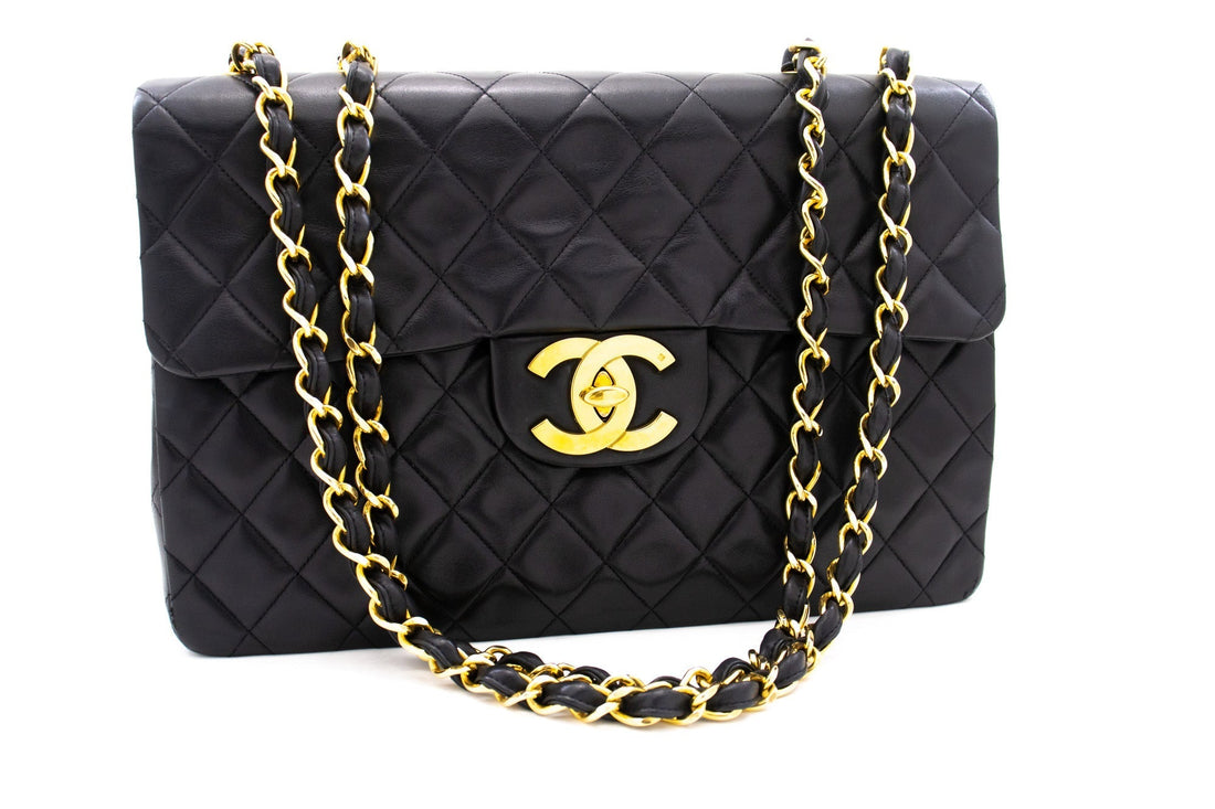 Top Quality Chanel Classic Large 13" New Chain Shoulder Bag Black Lambskin