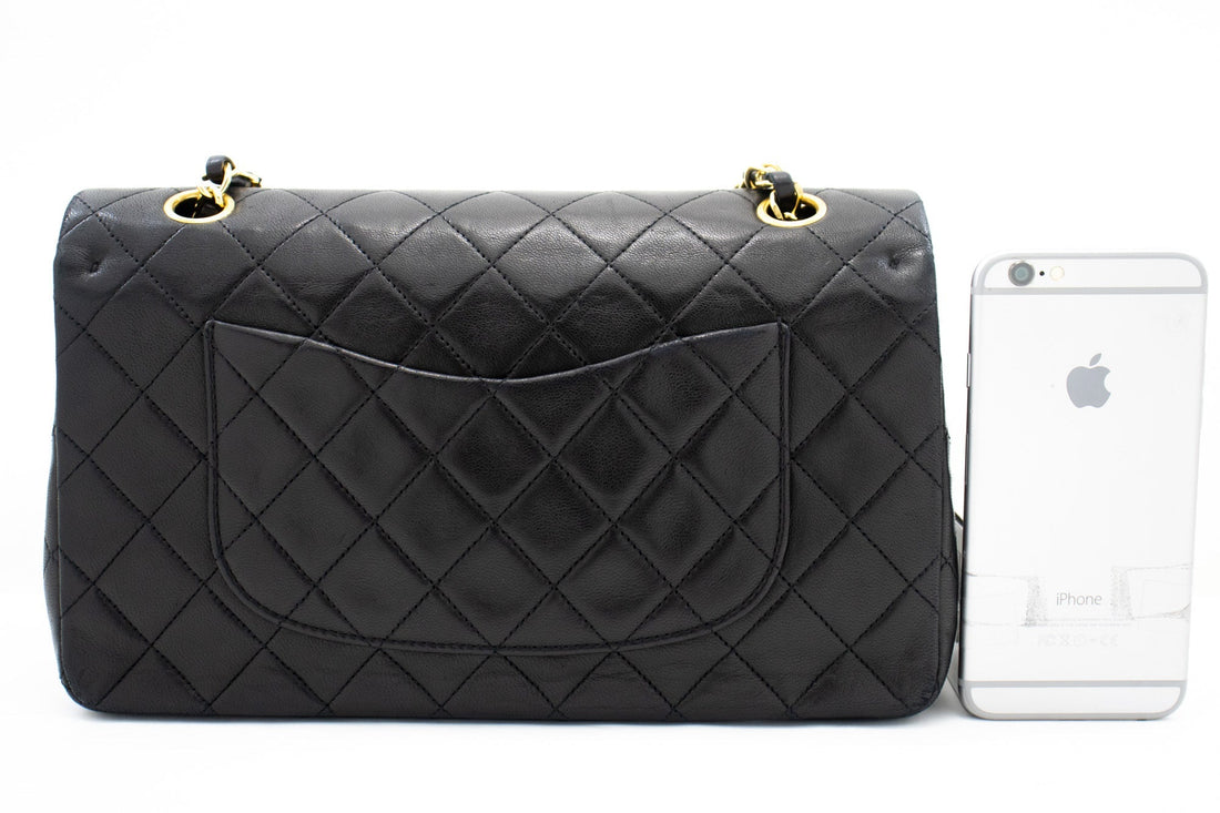 CHANEL Classic Double Flap Medium Chain Shoulder Bag Black Lamb k70