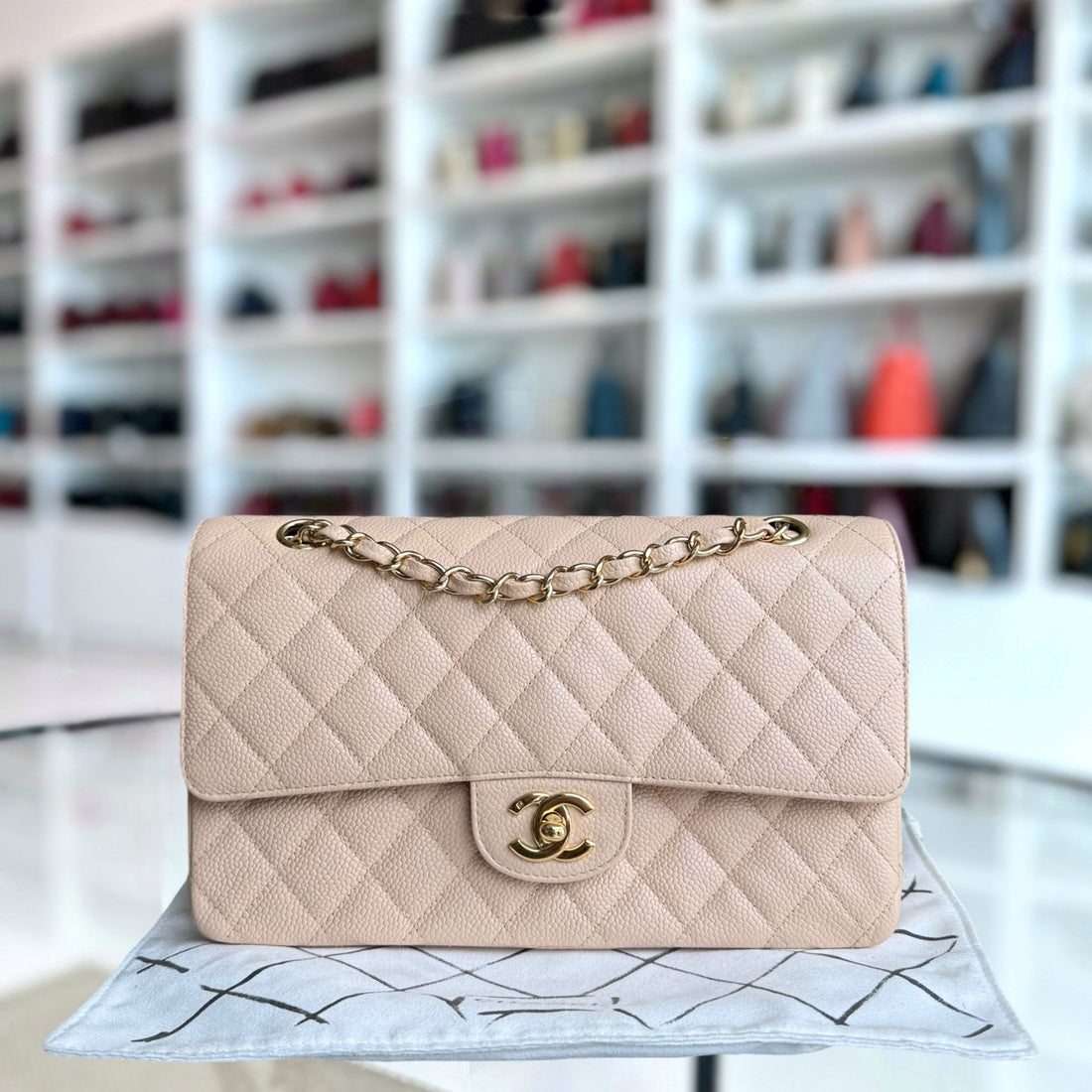 Chanel Classic Flap Medium - Togo/epsom/caviar/clemence/callfskin/cowhide/lambskin 25CM Quilted Beige 24K Gold Hardware Series 12