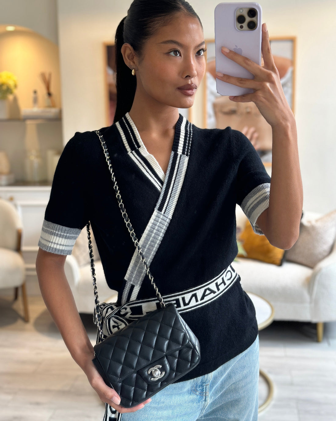 *HOT* Pearl Street Bags Chanel Black Mini Square Flap Bag in Lambskin with Silver Hardware